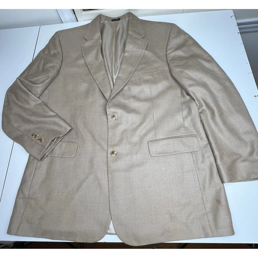 Meeting Street Men's Tan Silk and Wool Blend Tan Blazer 46L